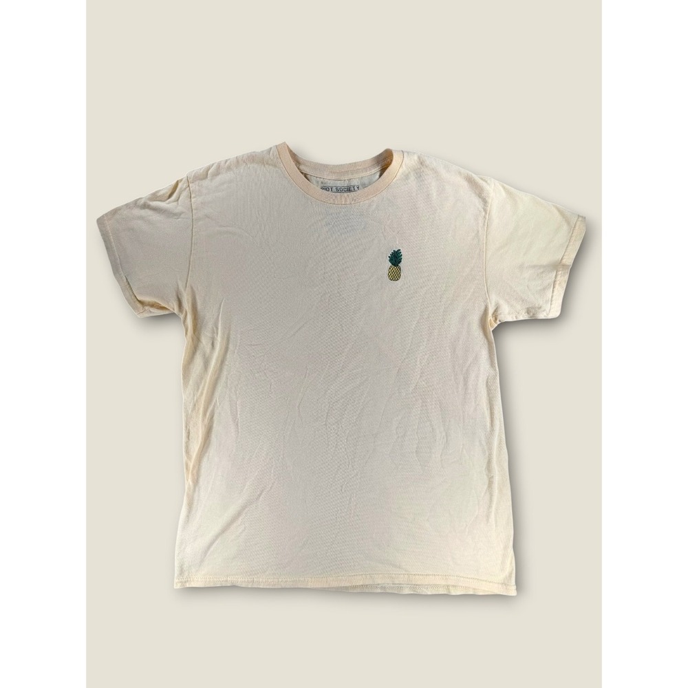 Riot Society Mens Pineapple Embroidered Graphic T-Shirt Cream Yellow Size M